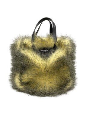 Prada Tote Ivory Black Leather Faux Fur